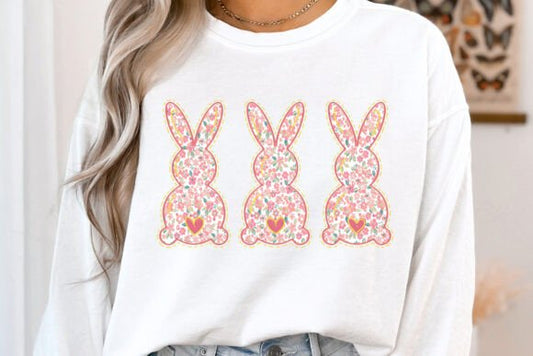 Boho Floral Easter Bunnies DTF Transfer Design CF