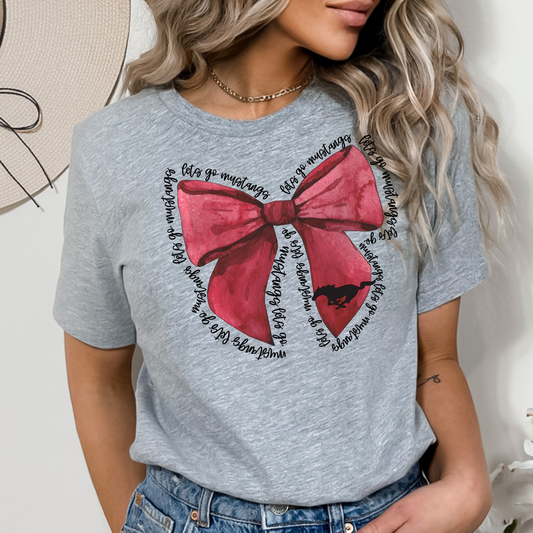 Mustangs Crimson/Maroon Let's Go Bow DTF Transfer Design