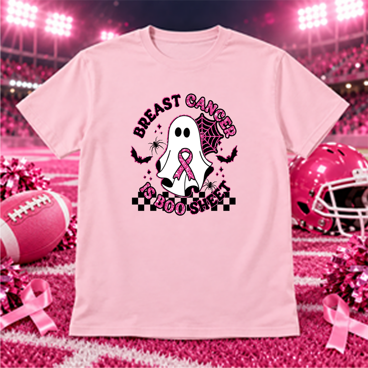 Breast cancer_ this is boo sheet ghost with bat and spider DTF Transfer Design