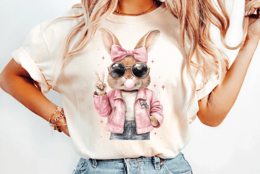 Bunny Blowing Bubble Gum Peace sign  DTF Transfer Design
