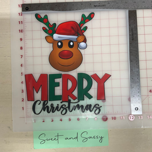 Reindeer Merry Christmas Santa Hat DTF Transfer Design