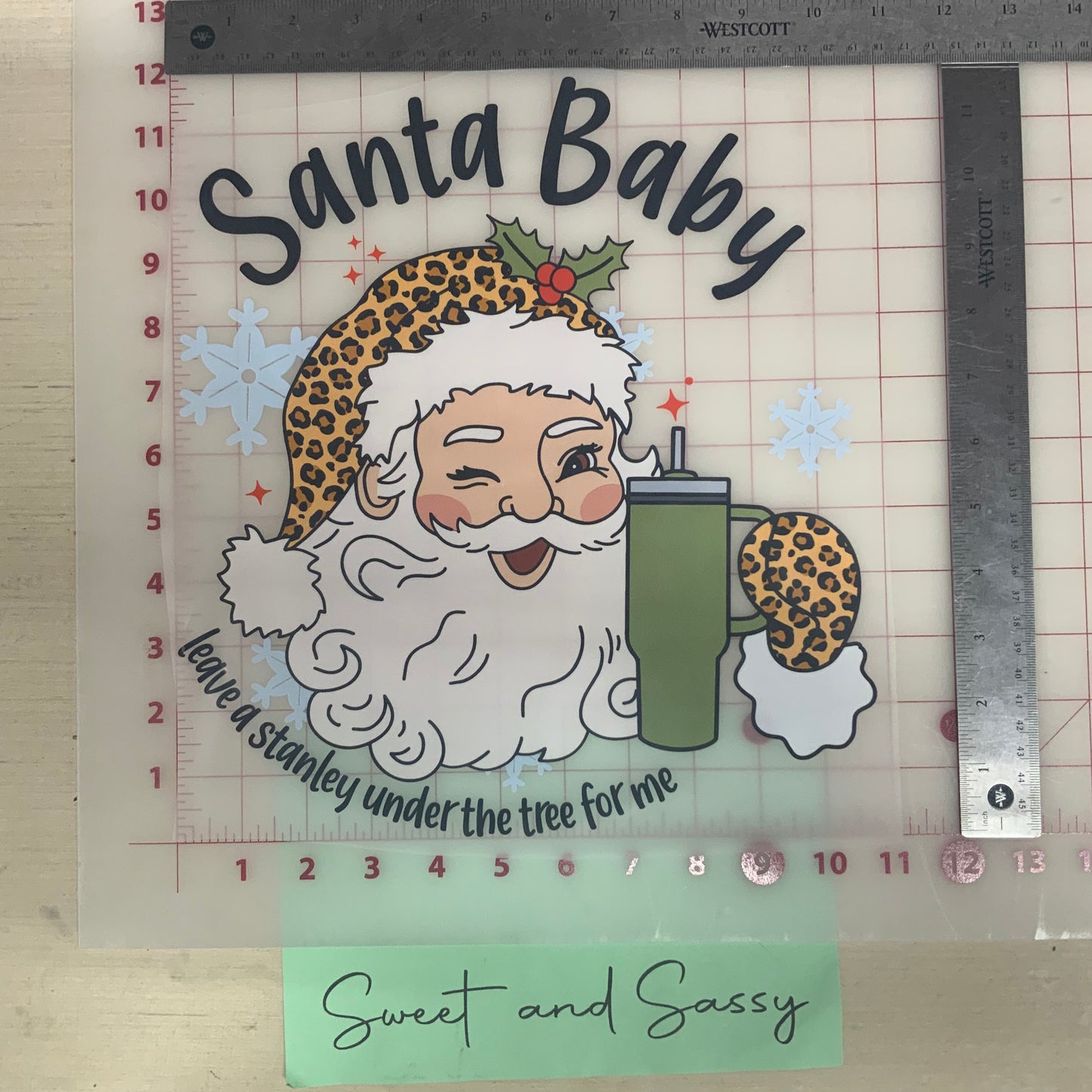 Santa Baby leave a Stanley under the tree leopard DTF Transfer Design