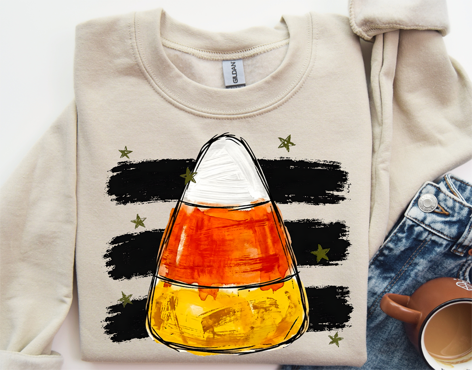 Candy Corn Halloween with stripes 6 DTF Transfer Design