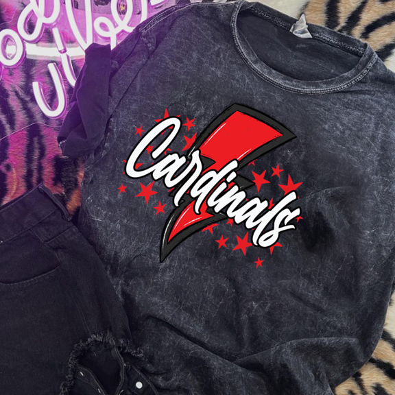 Cardinals Red Bolt and Stars DTF Transfer Design
