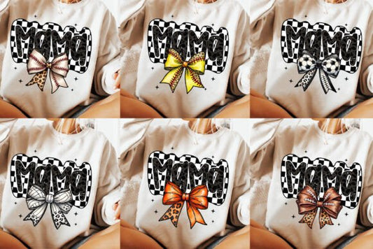Mama Checkered Sports Bow DTF Transfer Design CF