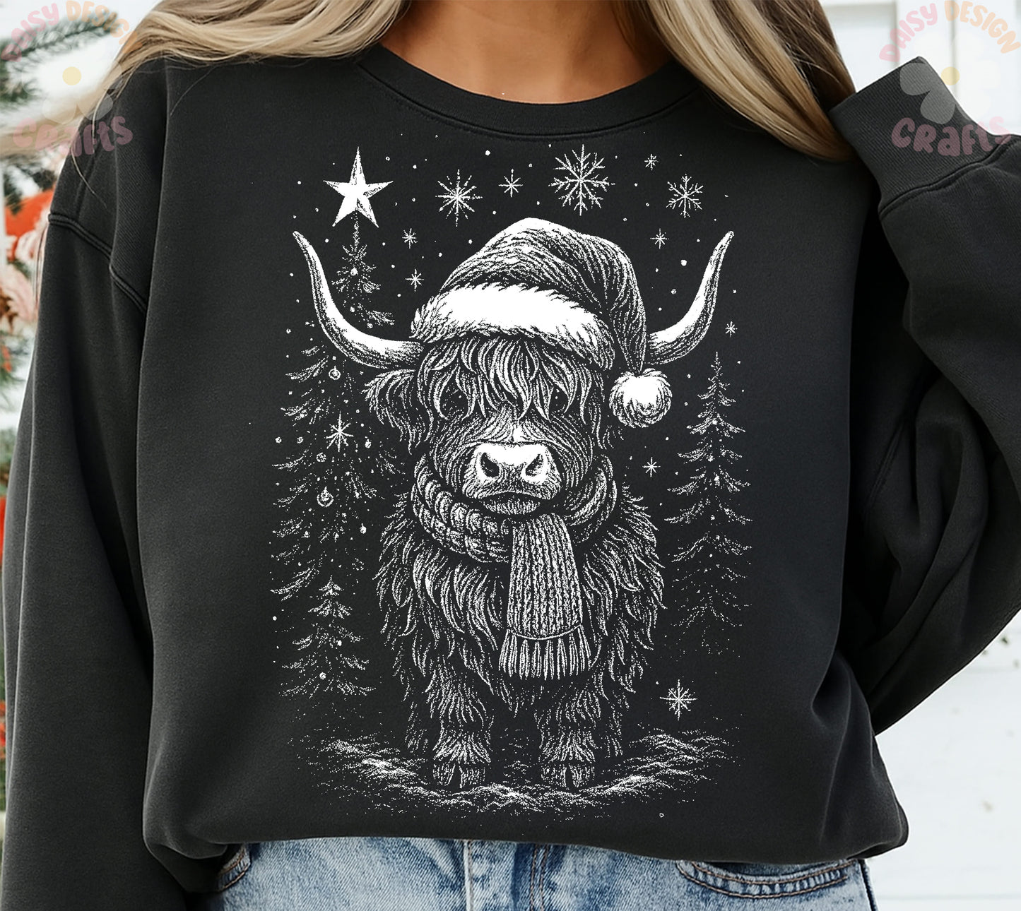 Christmas Highland Cow Halftone DTF Transfer Design