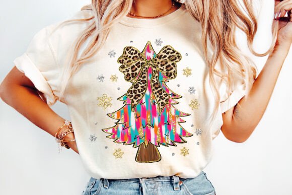 brushstroke Christmas watercolor cheetah bow tree DTF Transfer Design