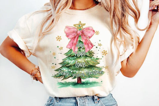 joy hope love peace tree pink bow DTF Transfer Design
