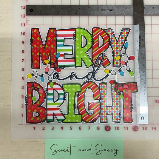 Merry and Bright with lights DTF Transfer Design