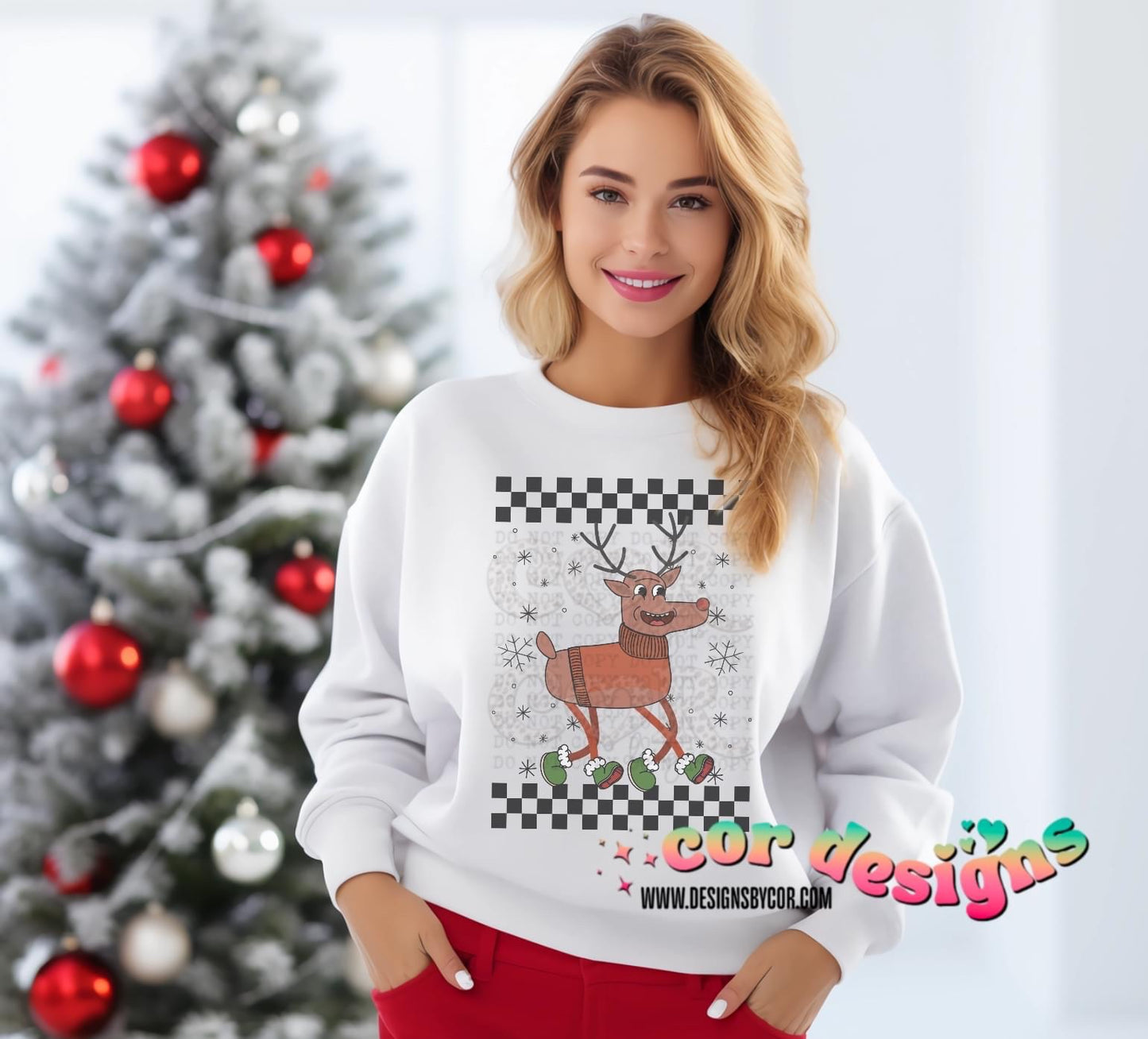 Reindeer Checkered DTF Transfer Design