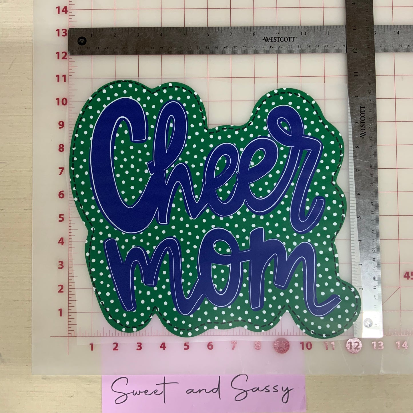Cheer Mom green polka dot DTF Transfer Design