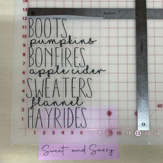 Boots Pumpkins Bonfires DTF Transfer Design