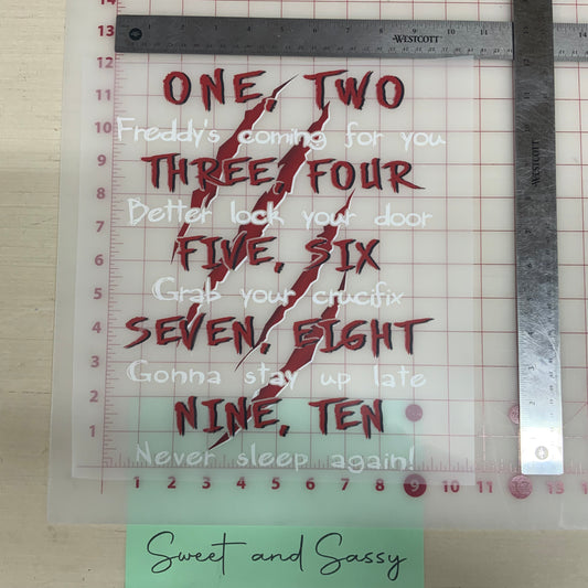 One, Two, Freddy’s coming for You DTF Transfer Design