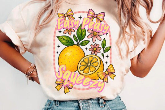 Easy peasy squeezy frame with lemons bows and flowers DTF Transfer Design