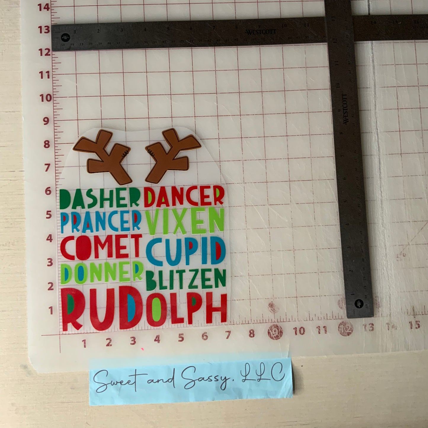 Reindeer names with Antlers DTF Transfer Design