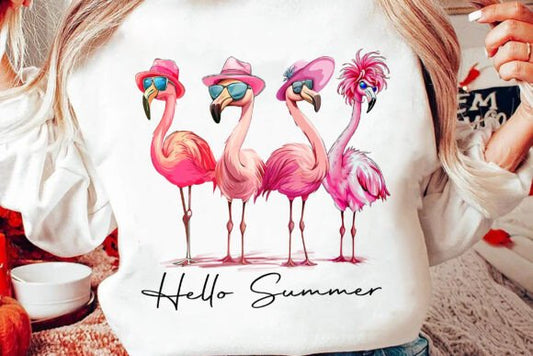 Hello Summer Flamingo DTF Transfer Design CF