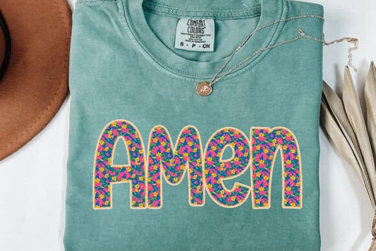 Amen Floral Glitter DTF Transfer Design CF