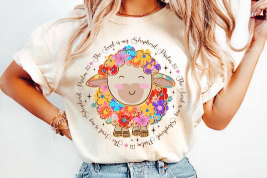 The Lord is my Shepherd Floral Lamb DTF Transfer Design CF