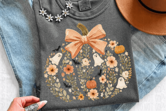 Floral Pumpkin ghost coquette DTF Transfer Design