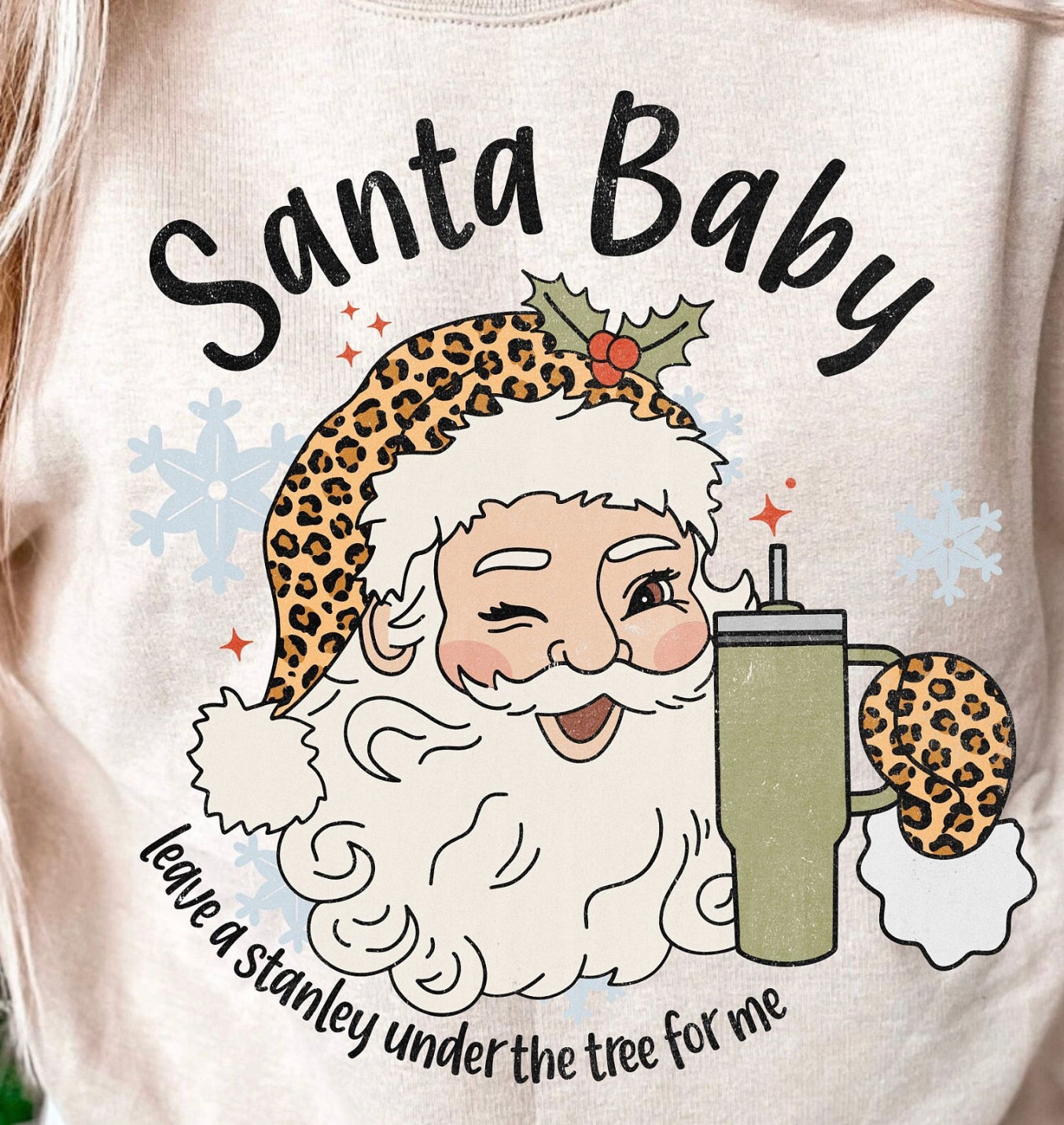 Santa Baby leave a Stanley under the tree leopard DTF Transfer Design