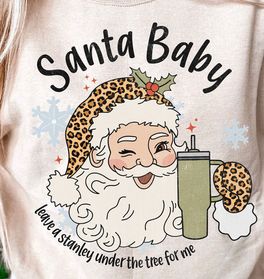 Santa Baby leave a Stanley under the tree leopard DTF Transfer Design