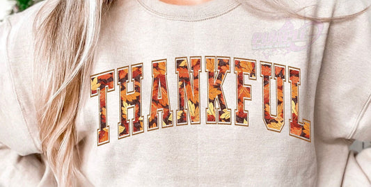 THANKFUL block letters with leaves DTF Transfer Design