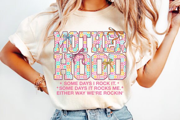 Motherhood some days I rock it Some days it rocks me Either way we're rockin DTF Transfer Design CF