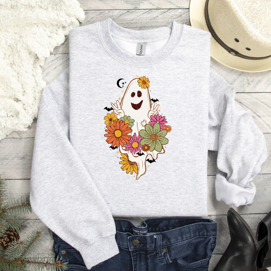 Ghost with Flowers DTF Transfer Design