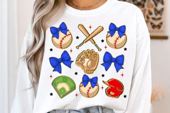 Baseball Coquette Glitter Bows DTF Transfer Design CF