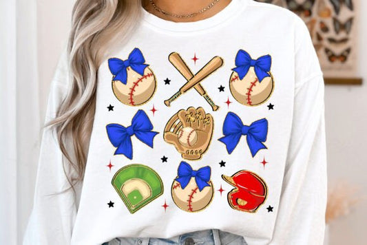 Baseball Coquette Glitter Bows DTF Transfer Design CF