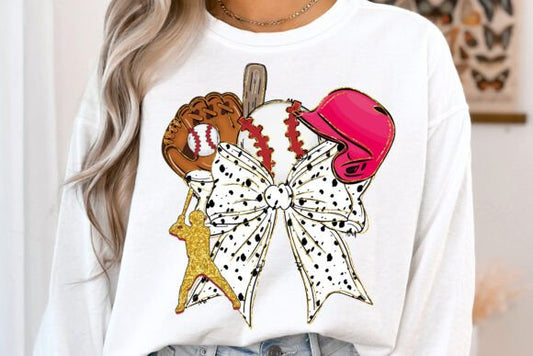 Baseball Collage glitter coquette dot bow DTF Transfer Design CF