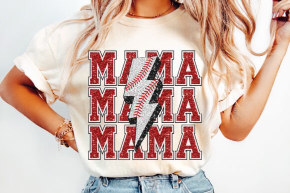 Baseball Mama Glitter baseball lightening bolt DTF Transfer Design CF
