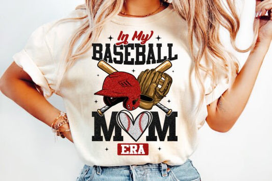 In my Baseball Mom Era Glitter DTF Transfer Design CF