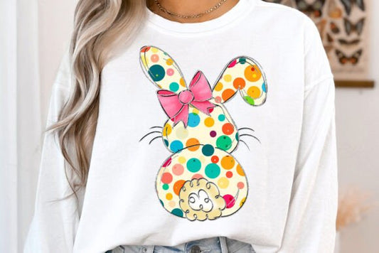 Easter Bunny Colorful polka dots with bow DTF Transfer Design