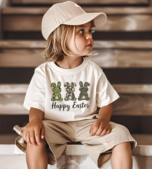 Happy Easter 3 camo bunnies DTF Transfer Design CF
