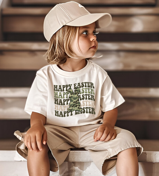 Happy Easter stacked wavy camo bunny DTF Transfer Design CF