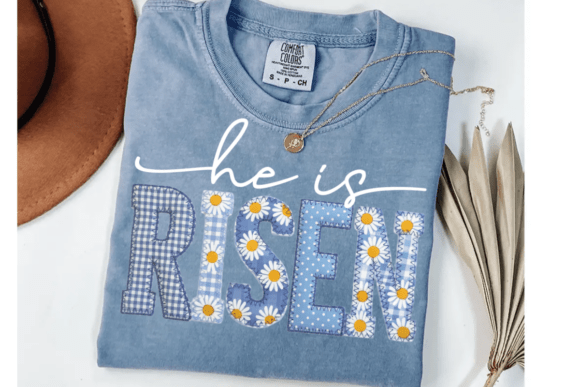 He is Risen blue toile patchwork Easter DTF Transfer Design