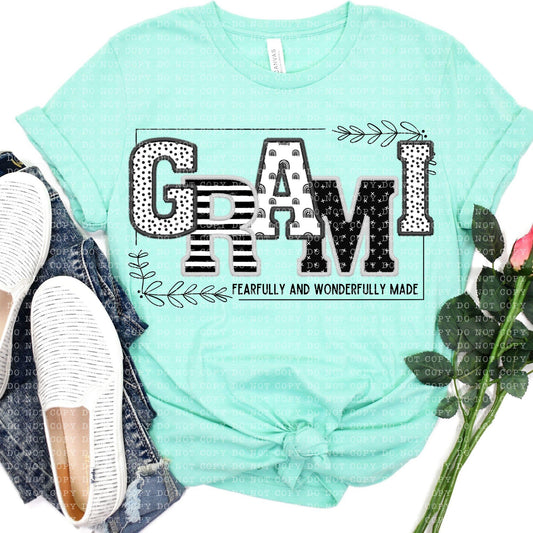 Grami Fearfully and Wonderfully Made DTF Transfer Design