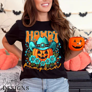 Howdy Pumpkin Faux Embroidery DTF Transfer Design