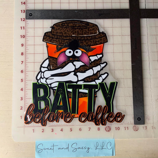 Batty Before Coffee DTF Transfer Design