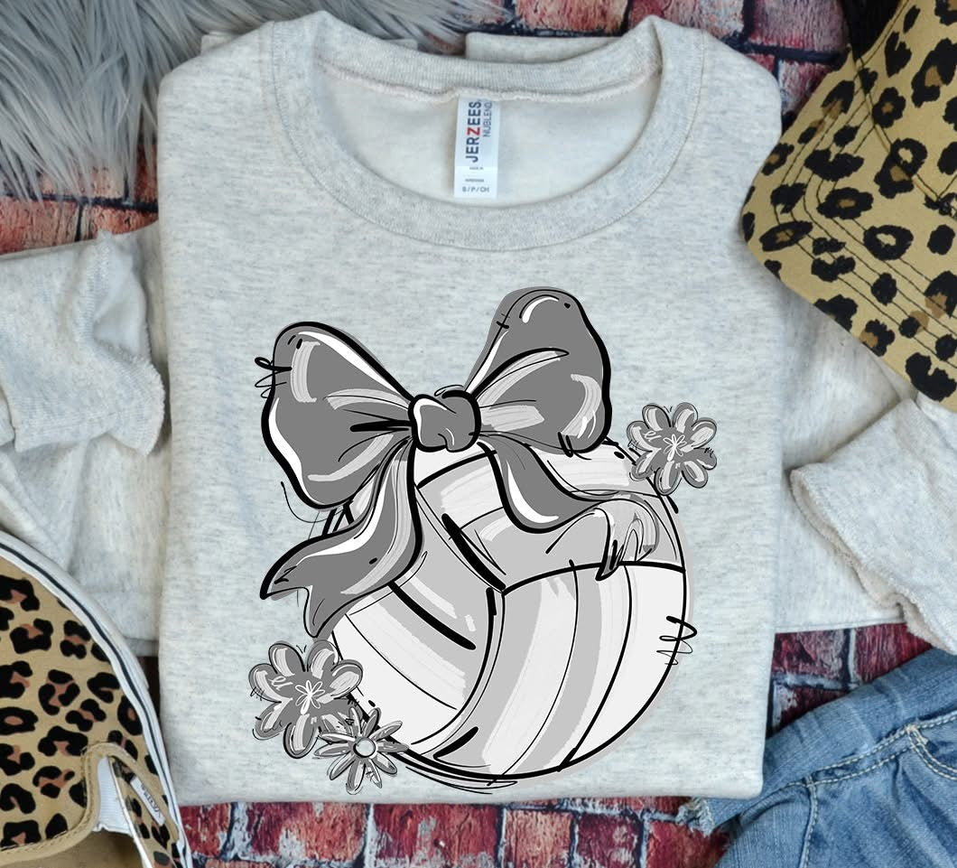Play Ball Volleyball Team Color Bow DTF Transfer Design