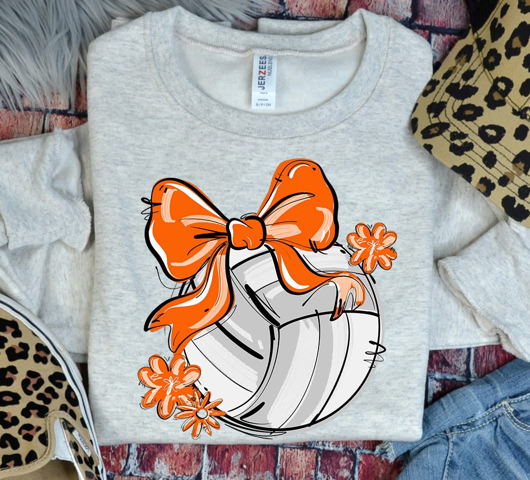 Play Ball Volleyball Team Color Bow DTF Transfer Design