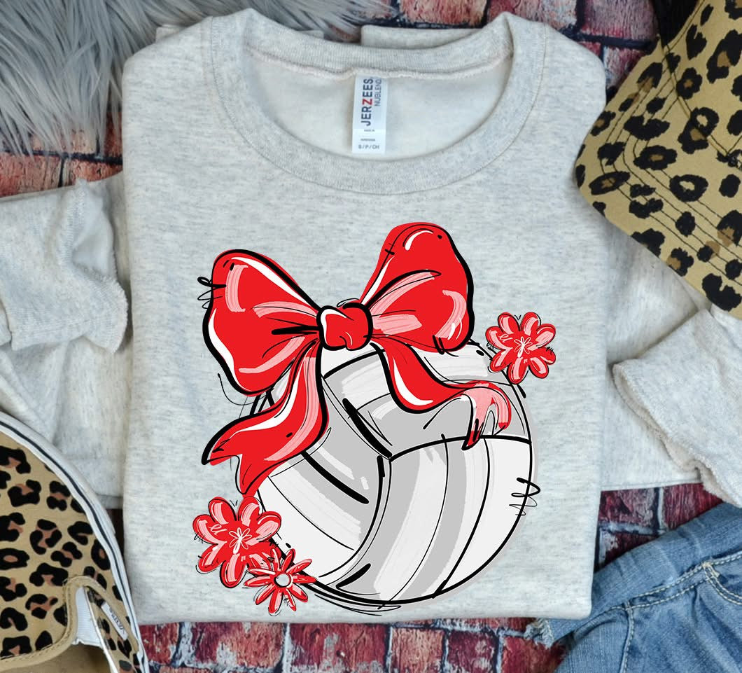 Play Ball Volleyball Team Color Bow DTF Transfer Design