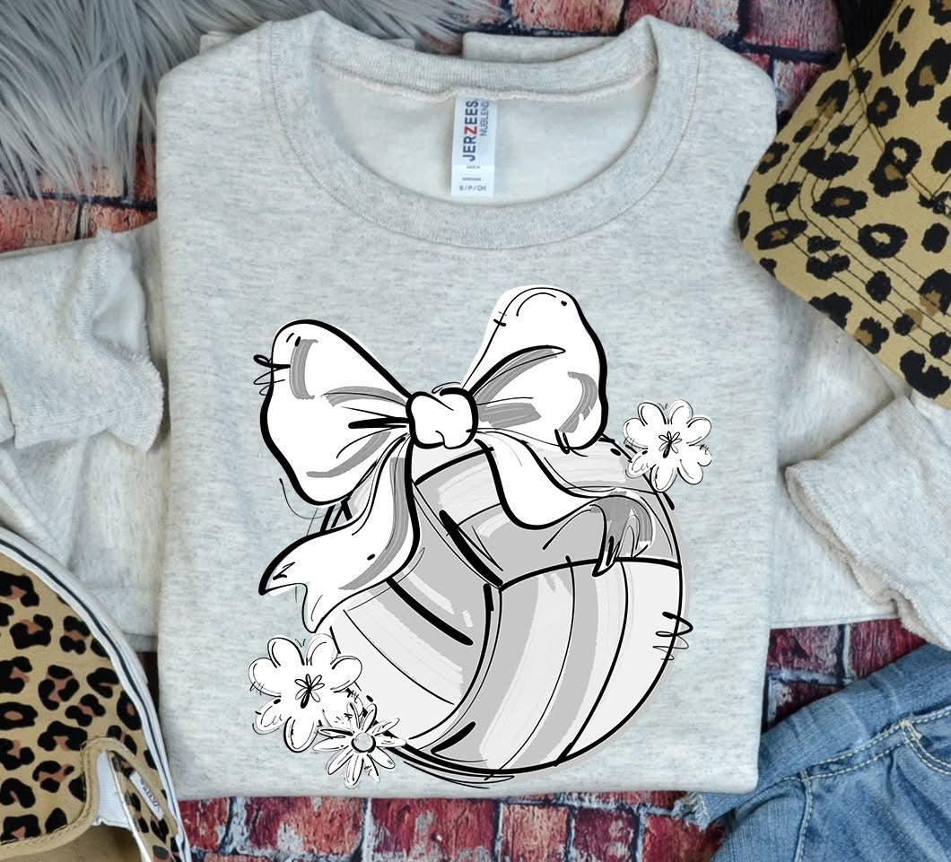 Play Ball Volleyball Team Color Bow DTF Transfer Design