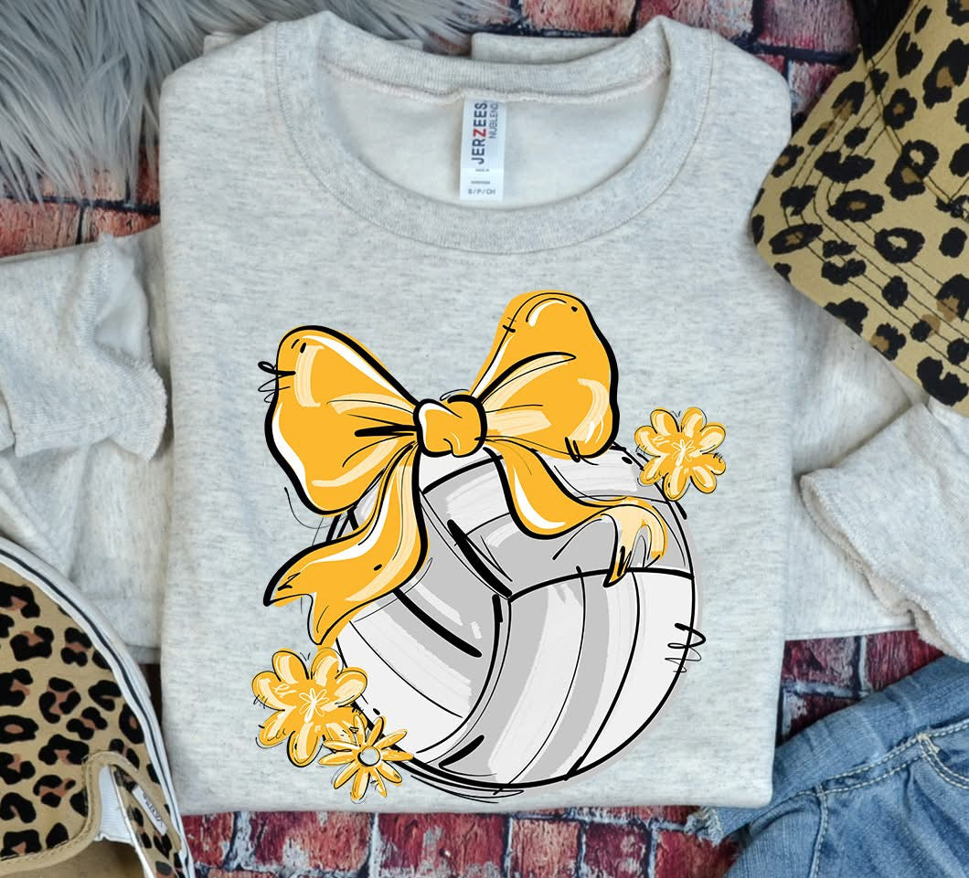 Play Ball Volleyball Team Color Bow DTF Transfer Design