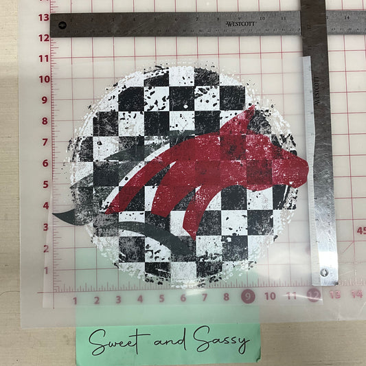 CHECKERED DISTRESSED MUSTANG HEAD  DTF Transfer Design