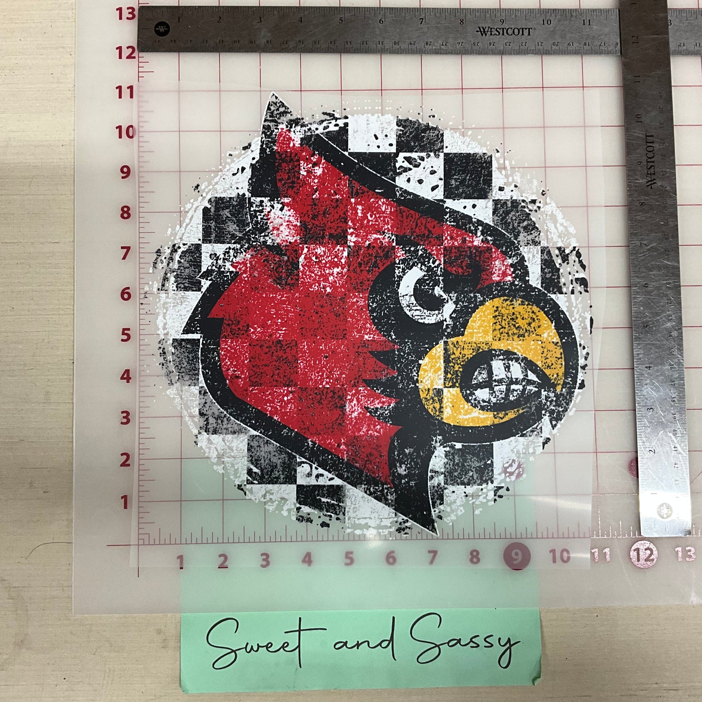 CHECKERED DISTRESSED CARDINAL DTF Transfer Design