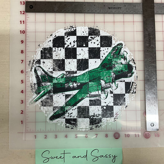 CHECKERED DISTRESSED BOMBER PLANE  DTF Transfer Design