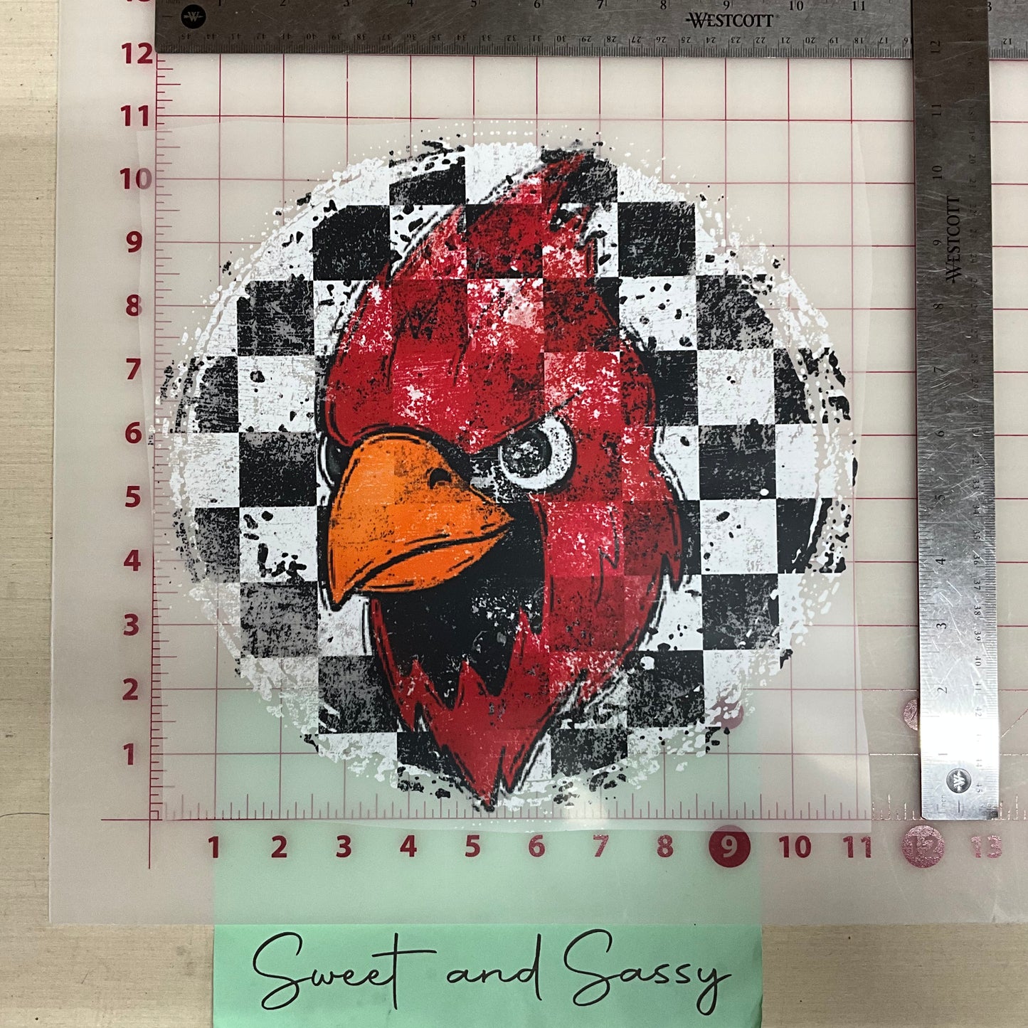CHECKERED DISTRESSED CARDINAL DTF Transfer Design