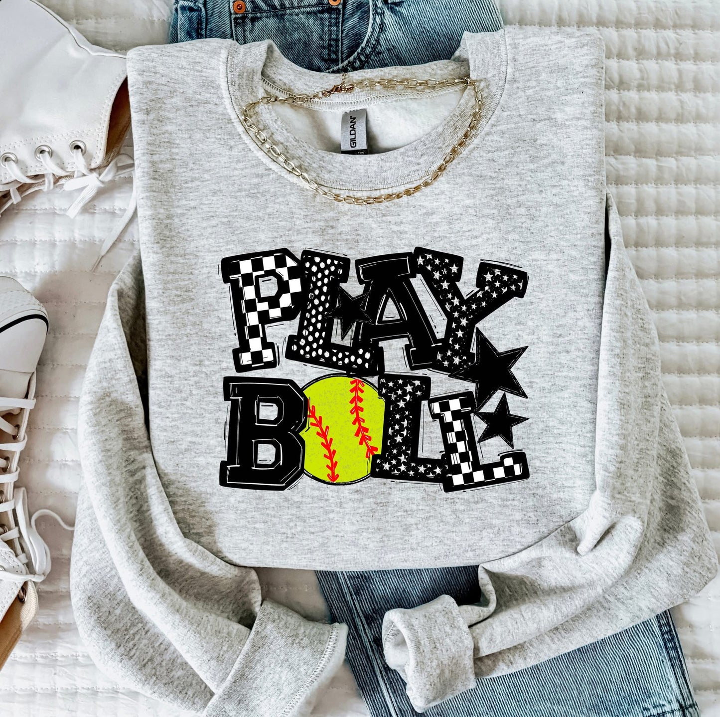 Play Ball Softball Team Color DTF Transfer Design
